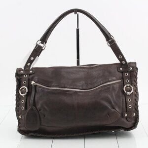 Furla Dark Brown Leather Shoulder Bag with Silver Hardware
